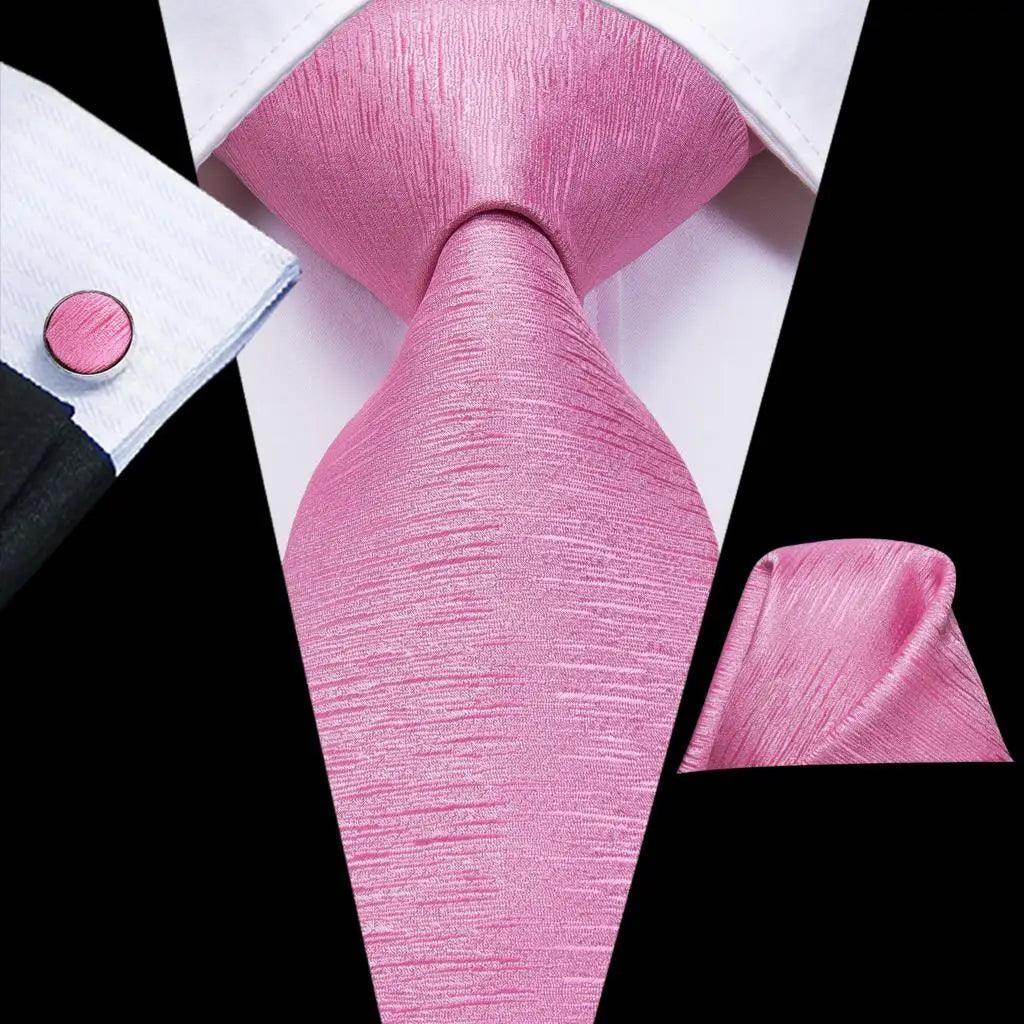 Men's pink satin tie with matching pocket square and cufflinks cufflinks