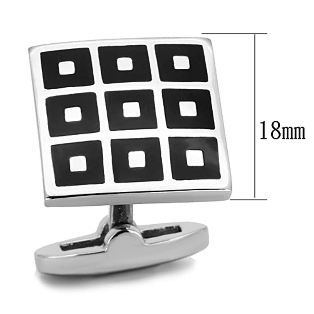 Silver square cufflinks for mens with black enamel design, formal wear