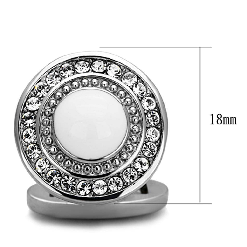 Elegant silver cufflinks for mens with white stone and rhinestones