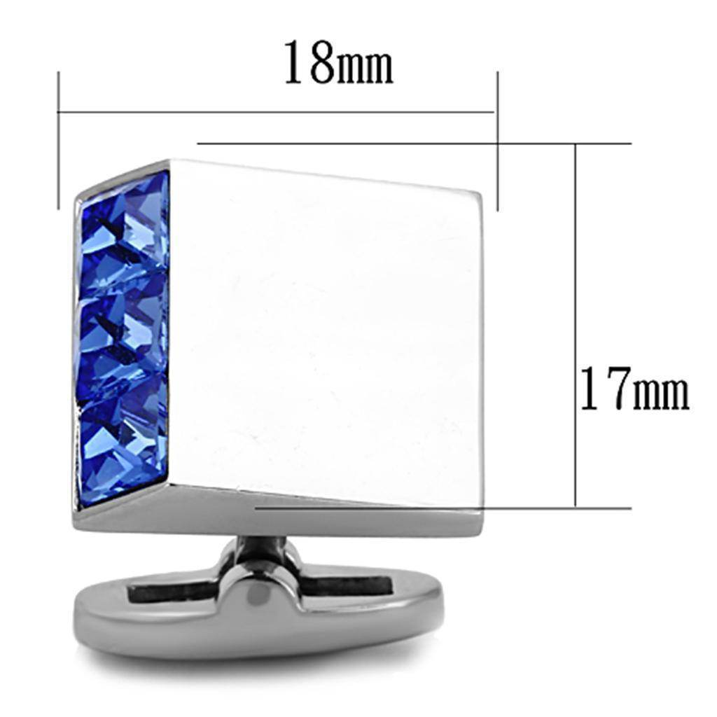 Silver cufflinks for mens with blue crystals, formal styling accessory
