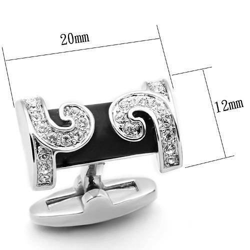 Silver cufflinks for mens with black accents and crystal detailing