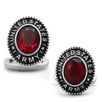Silver United States Army cufflinks for mens with red gemstone detail