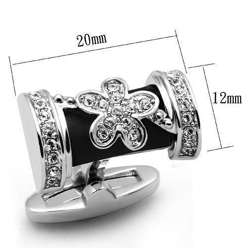 Silver flower cufflinks men's with black accents for formal occasions