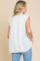 Women's Shirts Culture Code Full Size Frill Edge Smocked Sleeveless Top