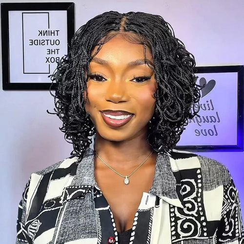 Curly bob wig in natural black for stylish everyday wear