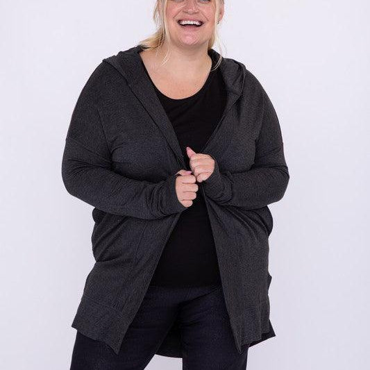 Women's Sweaters - Cardigans Curvy Longline Hooded Cardigan With Pockets