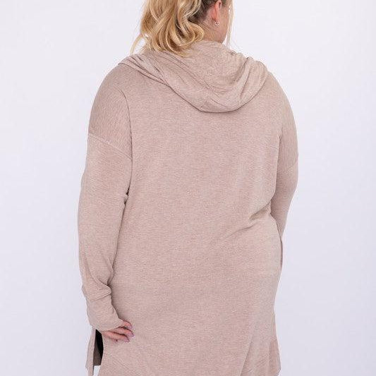 Women's Sweaters - Cardigans Curvy Longline Hooded Cardigan With Pockets