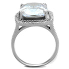 Elegant cushion cut silver cocktail ring featuring a large central stone and delicate detailing