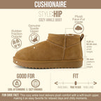 CUSHIONAIRE Hip 100% Genuine Leather Suede Cozy Ankle Boots for Women – back view