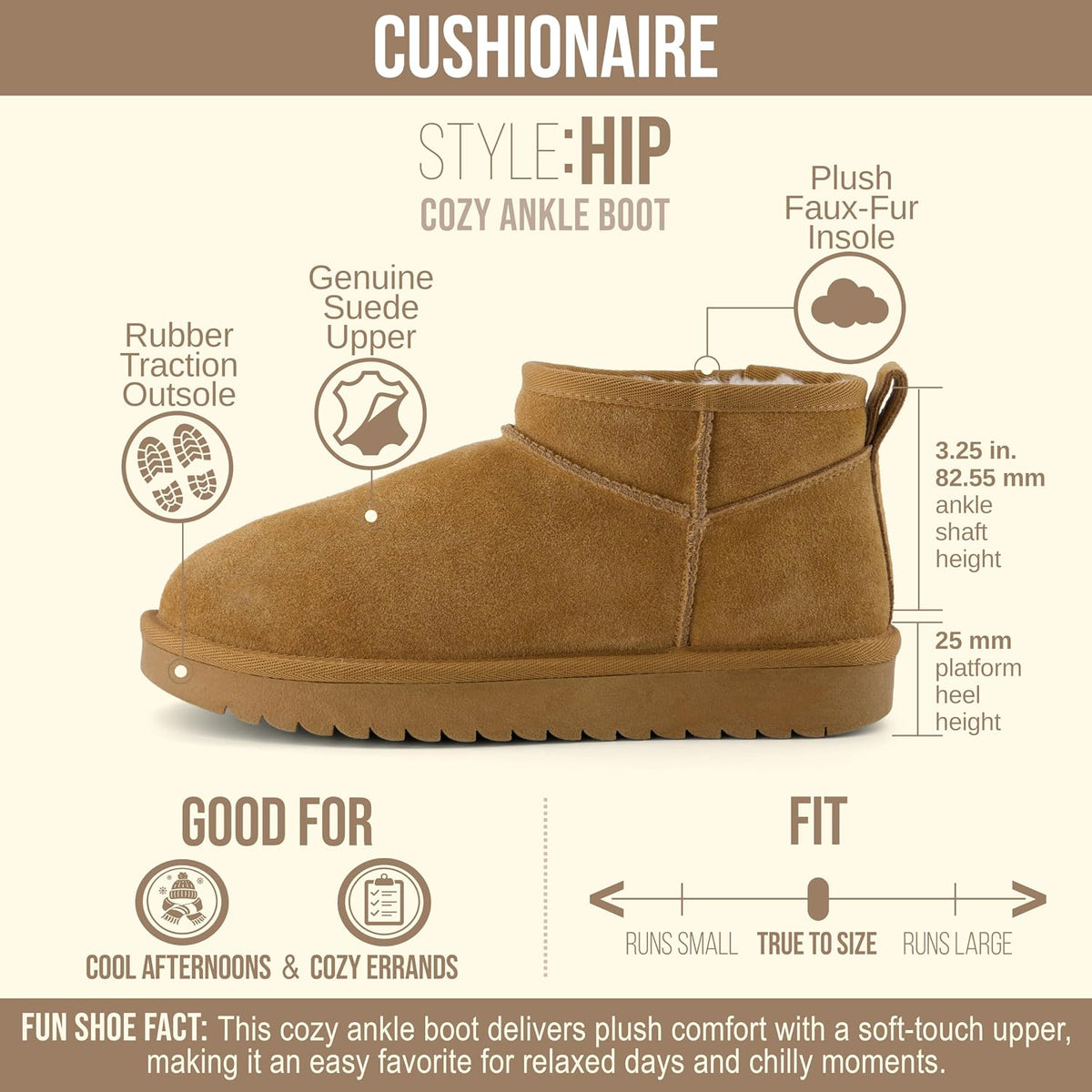 CUSHIONAIRE Hip 100% Genuine Leather Suede Cozy Ankle Boots for Women – back view