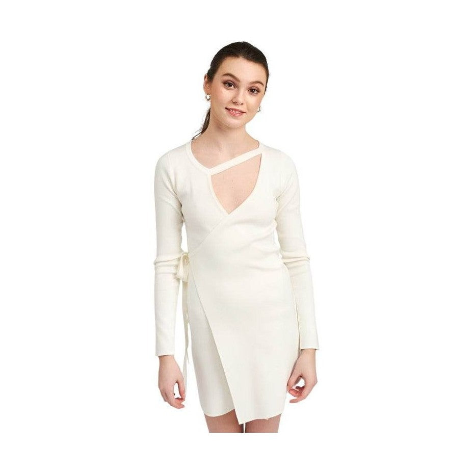 Emory Park women's cut out detail dress in white with stylish wrap design and long sleeves