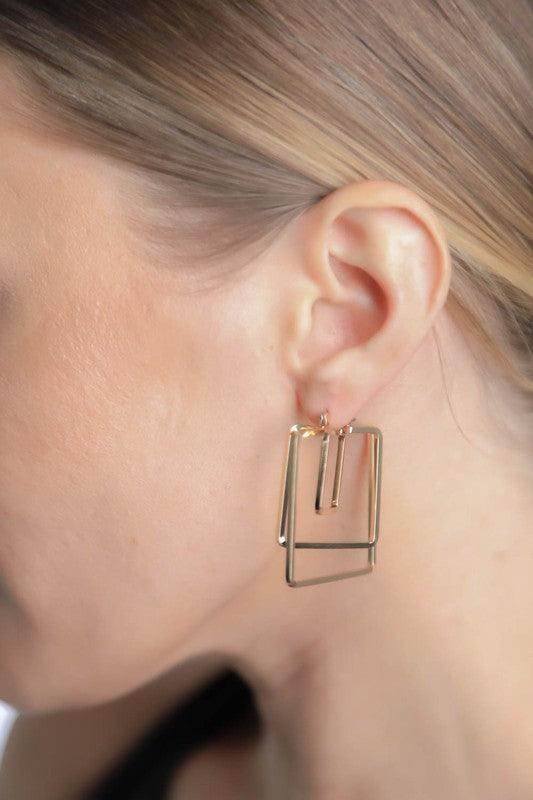 Bella Chic cut out geometric earrings for women in gold with a modern design