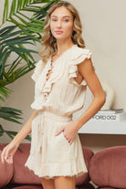 Cute summer ruffle romper by VacationGrabs with a flattering fit and ruffled neckline