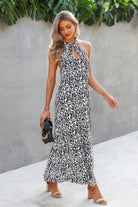 Stylish cutout animal print summer dress for women with halter neck design
