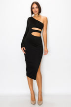 Black one-shoulder bodycon midi dress and maxi dress for evening events