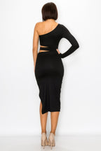 Women's black one-shoulder bodycon dress and maxi dress for events