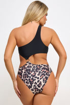 Stylish cutout leopard swimwear for women with a trendy one-shoulder design and high-waisted bottoms