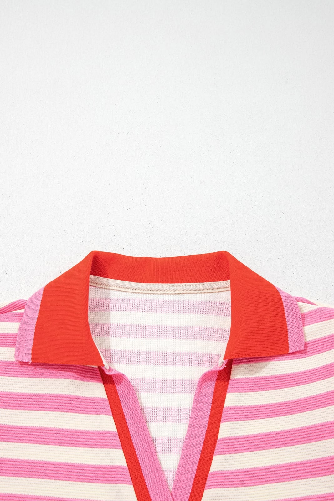 Stripe Contrast Trim Polo Collar Ruffle Sleeve Blouse