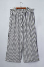 Plus Size Stripe Tie Waist Straight Pants