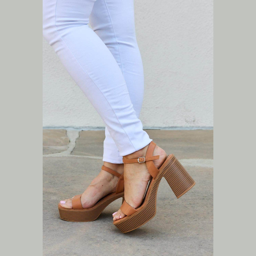 Cognac Platform Heel Sandals - VacationGrabs