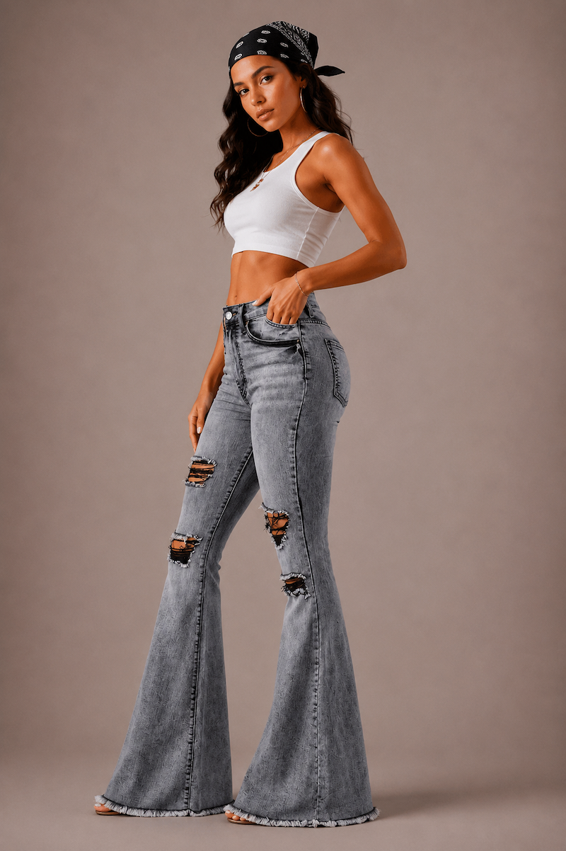 Storm Bell Bottom Jean In Charcoal Grey