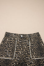 Leopard Contrast Scallop Lace Trim Denim Shorts