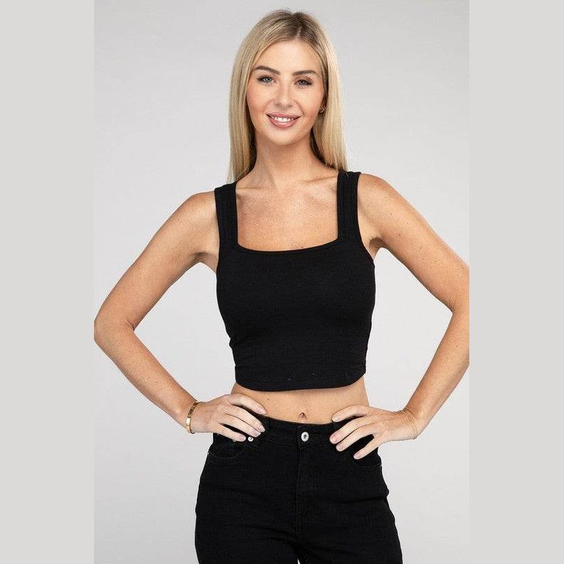 Cotton Square Neck Cropped Cami Top - VacationGrabs
