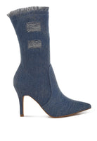 Women's Shoes - BootsHimkok Distressed Denim Mid-Calf Boots - VacationGrabs