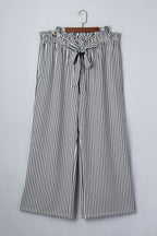 Plus Size Stripe Tie Waist Straight Pants