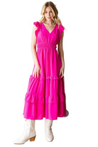 Women's Dresses Reborn J V-Neck Ruffle Trim Tiered Midi Dress