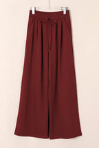 Solid Tied High-Waist Pleated Sweatpants