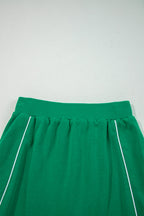 Patchwork Contrast Piping Pullover and Mini Skirt Set