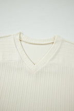 Cable Knit Textured V-Neck Short Sleeve T-Shirt