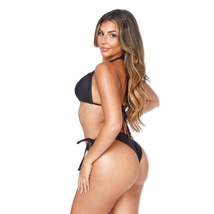 Swimwear - Two Piece Double Straps Halter Neckline Bikini - VacationGrabs