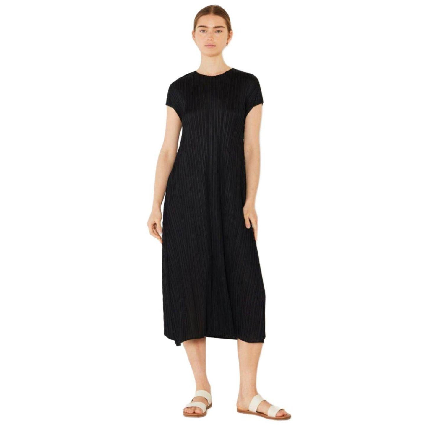 Pleated Cap Sleeve A-Line Dress - VacationGrabs