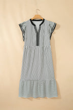Plus Size Stripe Flutter Sleeve V-Neck Maxi Dress