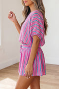 Stripe Dolman Short Sleeve Blouse & Short Set