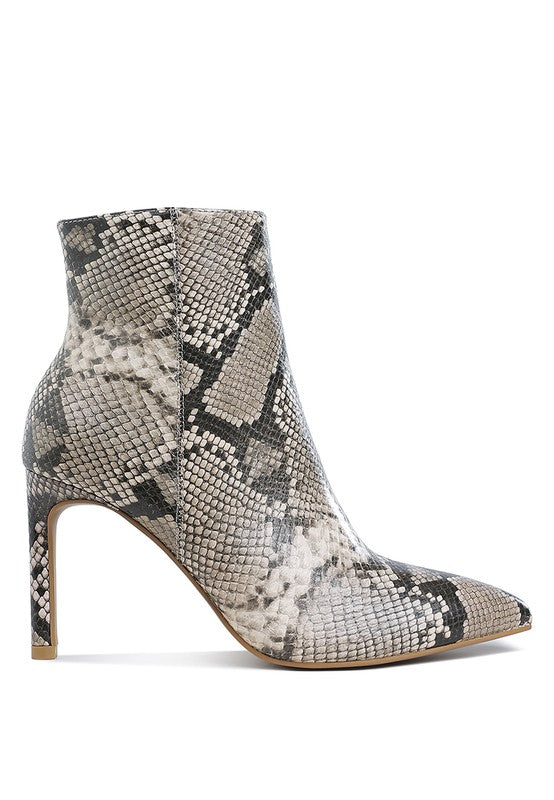 Rag Company textured stiletto heel ankle boots in stylish snake print pattern for trendy looks