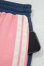 Colorblock Patchwork Varsity Stripe Drawstring Shorts