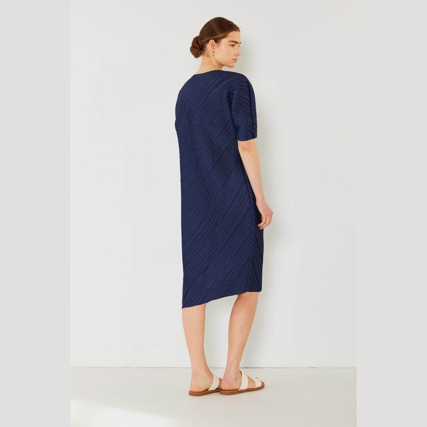 Pleated Dolman Sleeve Dress - VacationGrabs