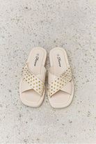 Women's Shoes Forever Link Studded Cross Strap Sandals in Cream