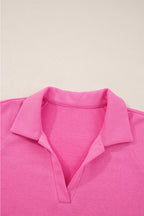Solid Collared Top and Central Seam Pants Set
