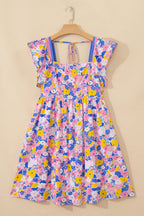 Floral Flutter Sleeve Square Neck Mini Dress