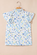 Floral Frill Notch V-Neck Blouse