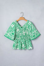 Floral Flirty Smocked V-Neck Blouse