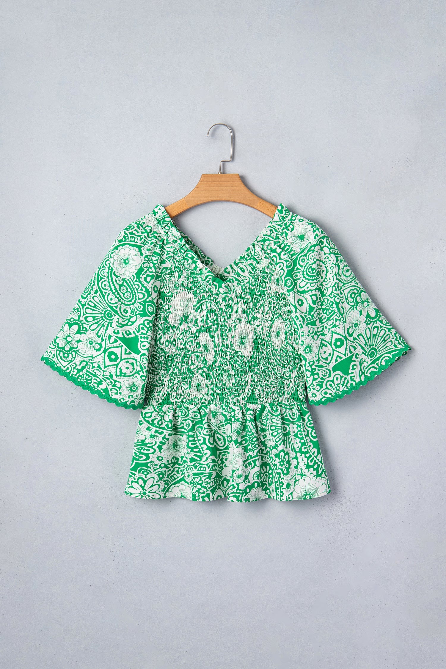 Floral Flirty Smocked V-Neck Blouse