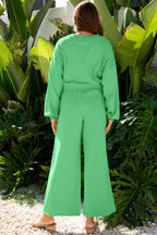 Solid Puff Sleeve Top and Drawstring Pants Set