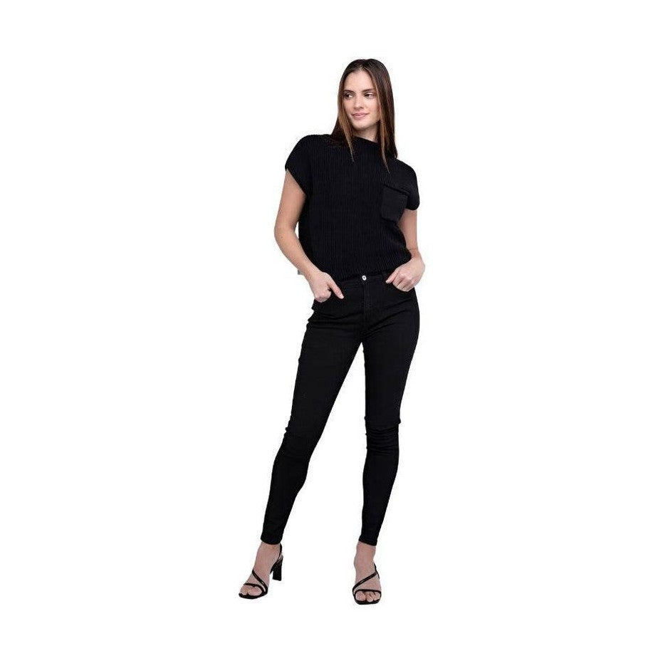 Mock Neck Short Sleeve Cropped Sweater - VacationGrabs