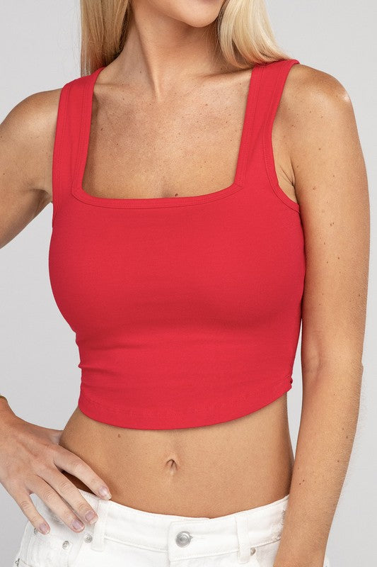 Women's Shirts - Cropped TopsCotton Square Neck Cropped Cami Top - VacationGrabs