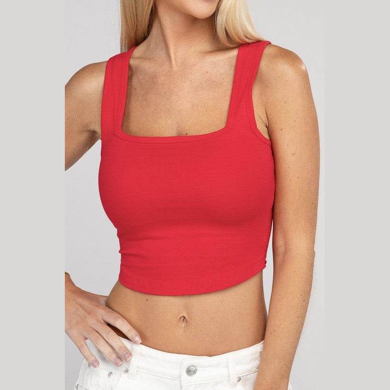 Cotton Square Neck Cropped Cami Top - VacationGrabs